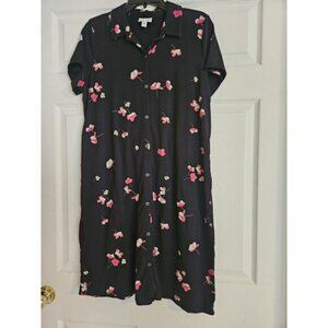 J. Jill Womens Pima Cotton Ginger Floral Button POCKETS Shirt Dress Knit Sz M